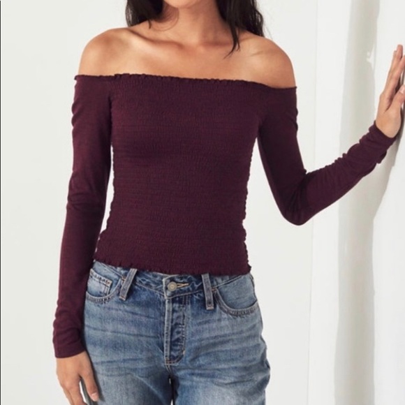 smocked off the shoulder top hollister